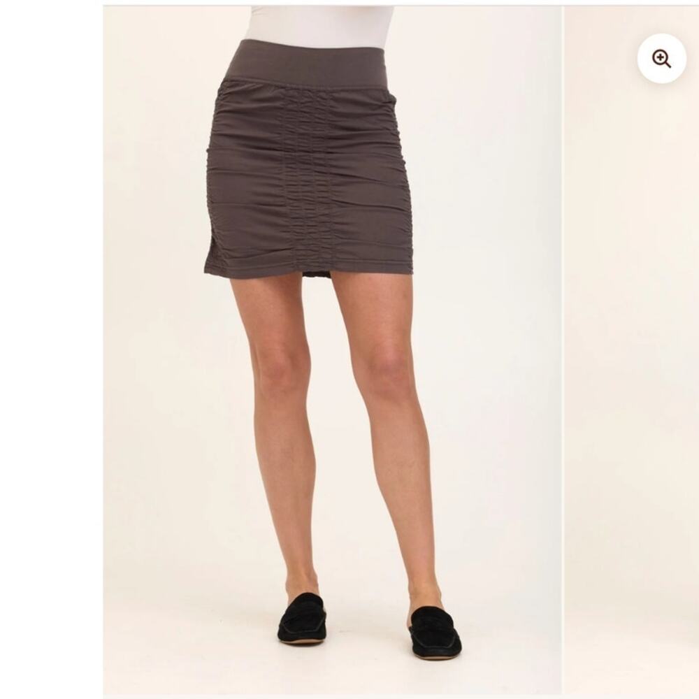 XCVI Wearables Trace Womens Brown Gray Charcoal Ruched Mini Skirt Large Pull On